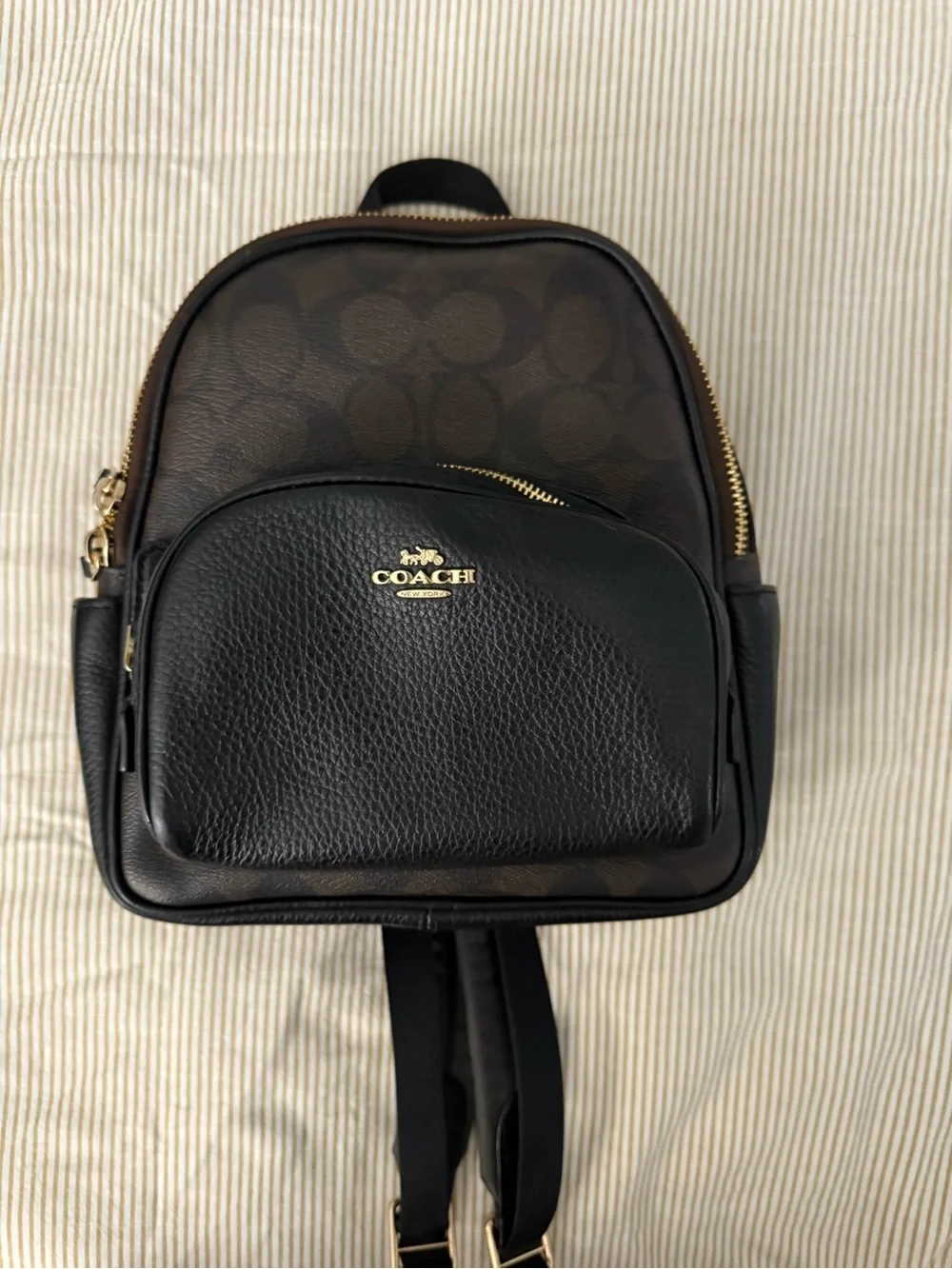 Coach Mini Backpack in Brown Signature and Black Leather